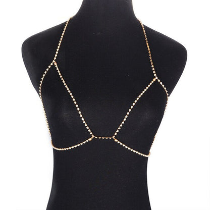 Cross Crystal Chest Chain Summer Beach Harness Bikini Necklace for Women Girls Sexy Waist Belly Breast Chains Body Chain Jewelry