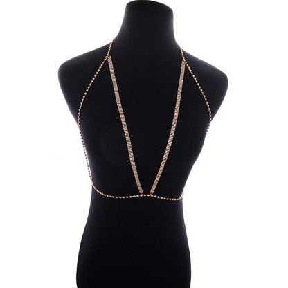 Cross Crystal Chest Chain Summer Beach Harness Bikini Necklace for Women Girls Sexy Waist Belly Breast Chains Body Chain Jewelry