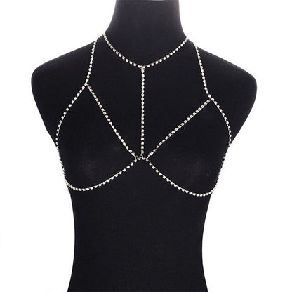 Cross Crystal Chest Chain Summer Beach Harness Bikini Necklace for Women Girls Sexy Waist Belly Breast Chains Body Chain Jewelry